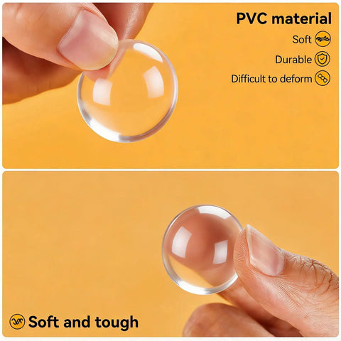 16 Pack Clear Door Handle Bumpers And Cabinet Silencers With Strong 3M Self Adhesive Sticky Wall Protectors That Slap Right On To Knock Out Rattling And Keep Things Quiet, showcasing PVC material and soft texture.
