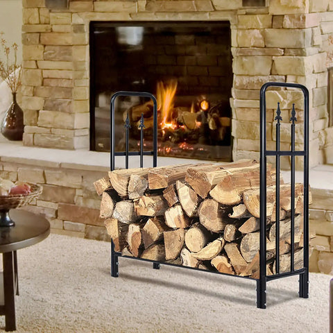 Heavy Duty Firewood Rack For Indoor Or Outdoor Use Log Holder And Storage Bracket Kit Built Tough Firewood Organizer With Black Finish Perfect For Fireside Stacks And Lumber By The Hearth