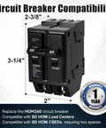 Heavy Duty 60 Amp Double Pole Circuit Breaker Direct Fit Replacement For SD Hom260 Load Center with clear compatibility marking.