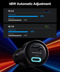 Dual Port Usb Car Charger 2 Pack 48 Watt Cigarette Lighter Adapter Pd Qc 3.0 Fast Charging For iPhone Android showing port details.