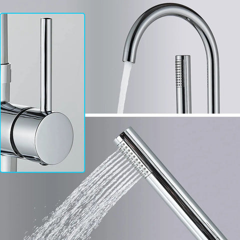 Modern Freestanding Bathtub Faucet Set With Floor Mounted Clawfoot Tub Mixer And Hand Sprayer Chrome Finish detailed view