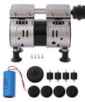 Heavy Duty Dual Cylinder Oil Free Vacuum Pump With Slick 110V Copper Motor 1440RPM components including base and accessories.