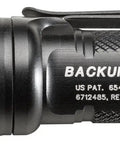 Side view of Dual Output LED Backup Flashlight with MaxVision Beam Technology for Everyday Carry; compact pocket-sized rugged build