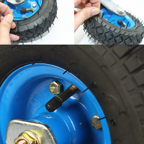 Heavy Duty Industrial Caster Wheels Pack With Brakes, close-up showing top plate swivel with blue rim and double ball bearings