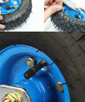 Two Pack Heavy Duty Swivel Caster Wheels With Locking Brakes Rock Solid Industrial Rubber Casters For Garage Carts And Shop Trucks showing 8in durable pneumatic wheel details.