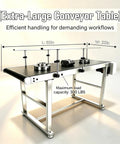 Beefy Mini Conveyor Belt With Guardrails, 55x22 Inch Stainless Steel Frame, Variable Speed 3-120 RPM, Forward Reverse PVC Belt