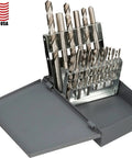 HT18 Jobber Drill And Plug Hand Tap Set Fractional 18 Piece Kit for metalworking, drills and taps in steel case, made in USA.