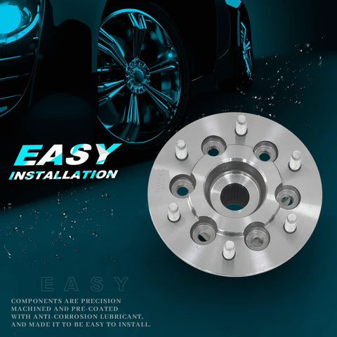 Front Wheel Bearing And Hub Assembly 515121 For Chevrolet Colorado 2009 2010 2011 2012 And GMC Canyon 2009 2010 2011 2012 4WD ABS 6 Lug Replacement Driver Or Passenger Side, shown next to a car wheel, emphasizing easy installation