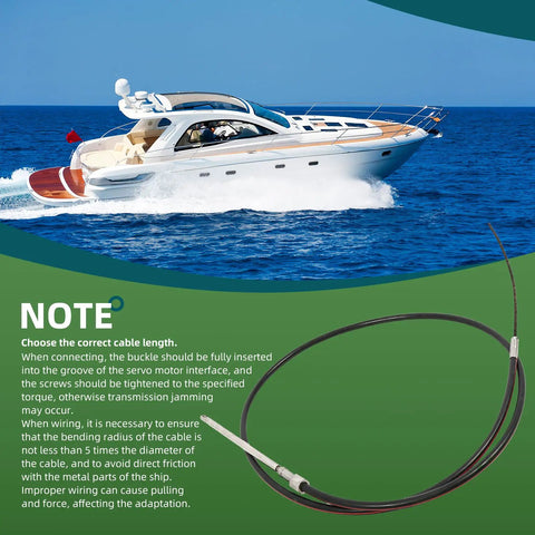 10Foot Rotary Boat Steering Cable For Outboard Motors SSC6210 Compatible With M66X10 And M66 Fast Connect Systems Replacement Part For Helm And Bezel Kits Flexible Length For Easy Fit On Boat Steering next to a motorboat on the ocean.