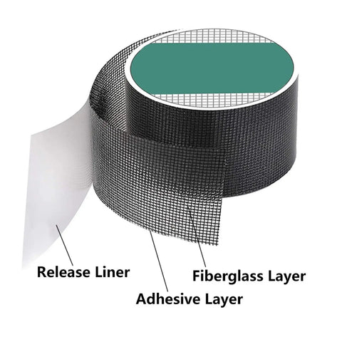 Self Adhesive Window Screen Repair Tape 5x200cm Mesh Patch For Windows And Doors showing layers and structure.