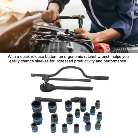 HFLubynox CRV 35K Steel Metric Socket Set With 24 Pieces Ranging From 8 To 32mm Includes Quick Release Reversible Ratchet And Extension for car repair