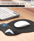 Ergonomic Mouse Pad With Gel Wrist Rest For Pain Relief, Non Slip PU Base, Smooth Surface For All Day Comfort, 9.4x8.1 Inches, Black