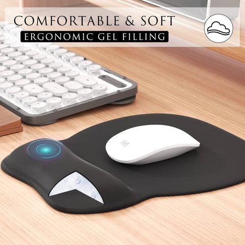Ergonomic Mouse Pad With Gel Wrist Rest For Pain Relief, Non Slip PU Base, Smooth Surface For All Day Comfort, 9.4x8.1 Inches, Black