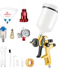 Straight Shooting HVLP Air Spray Gun Kit With Precise One Point Three Mm Tip heavy duty spray gun and accessories on white background.
