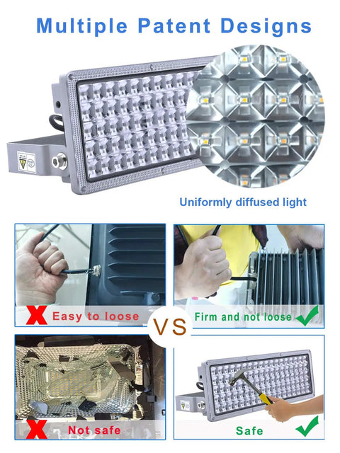 100W Two Pack LED Flood Lights Outdoor for Yard and Garden IP67 Waterproof Hella Bright 14000 Lumens 6500K Cool White Surge Protection 6KV Wide Beam Stadium Style Security Lighting for Lawn Farm