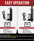 MYFULLY 12V linear actuator with 4in stroke and 202 lb load; two-panel view showing extended and retracted states.