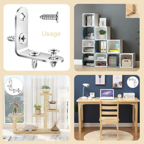 16 Piece L Bracket Set For 90 Degree Right Angle Shelves Stainless Steel Furniture Anchors Waterproof Mounting Fasteners