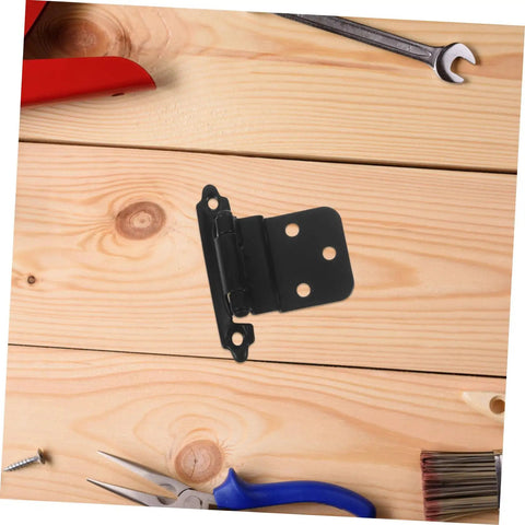Auto Close Spring Loaded Cabinet Door Hinge 3/8 Inch Self-Closing Soft Close Hardware For Kitchen And Bathroom Black Finish 1.4mm Thick No-Fuss Easy Install Cabinet Hinges displayed on wooden surface with tools