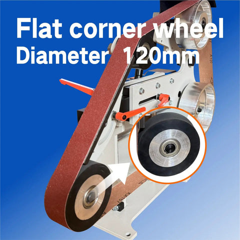 Tough As Nails 2X72 Belt Grinder Sander flat corner wheel with 120mm diameter for precise metal and woodworking.