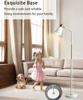 Industrial Floor Lamp With Rustic Farmhouse Vibe, Adjustable Metal Heads, 3 Level Dimming in Living Room Setting, White Finish