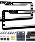 Patriotic Black Front And Rear License Plate Frame With USA Flag, Heavy Duty 4mm Brushed Aluminum Plastic Composite, screws, caps
