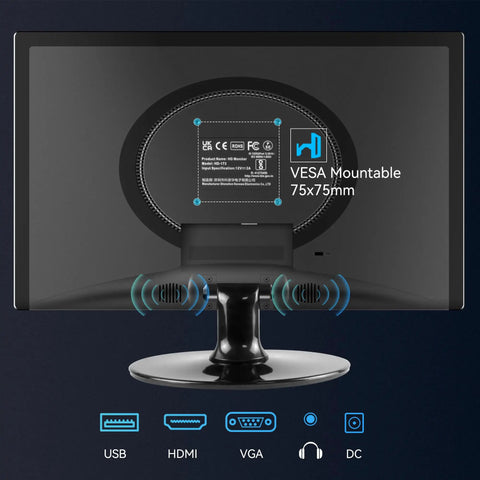 Back view of 17.3 Inch HD Plus Monitor With HDMI VGA Built In Speakers 60Hz Refresh 5ms Response Time VESA mountable.