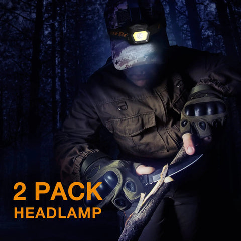Person using Two Pack Rechargeable LED Headlamp with USB Power, Waterproof Build, Motion Sensor, Zoomable Beam for outdoor task