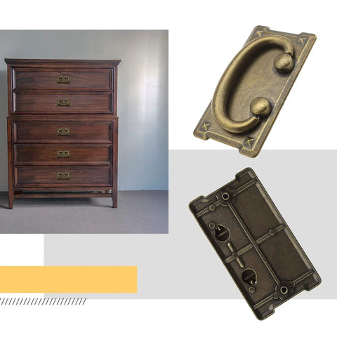 Retro Rectangle Pull Handles With Screws For Furniture on cabinet, showing antique bronze look and hidden screws design
