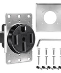Nema 14-50R Straight Blade Receptacle, 50 Amp 125/250V Electric Vehicle Socket For Rvs with metal faceplate and screws.