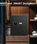 Fingerprint Safe Box For Home And Office With Fast Biometric Access And PIN Code Backup in modern home setting.