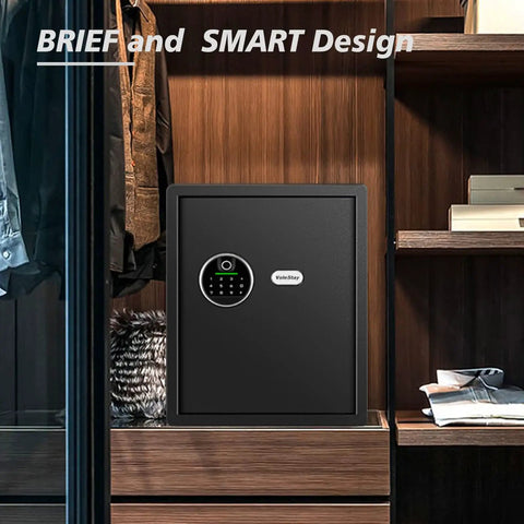 Fingerprint Safe Box For Home And Office With Fast Biometric Access And PIN Code Backup in modern home setting.