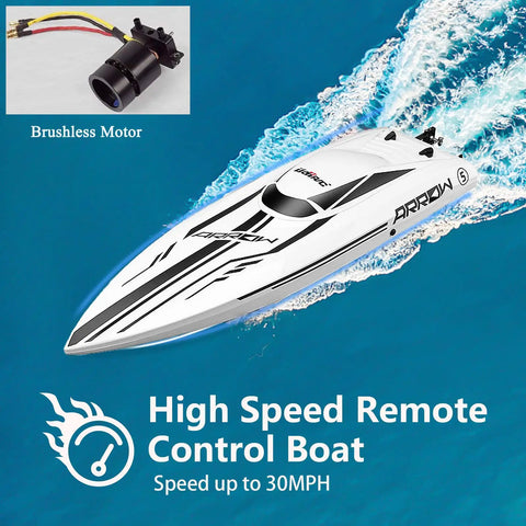 Massive 25 Inch RC Boat With Brushless Water Cooled Motor Reaches 30 MPH on blue water surface