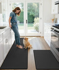 Anti Fatigue Kitchen Mat Set Of 2 Cushioned Foam Rubber Runner Mats 24 By 59 Inch And 24 By 94 Inch Waterproof Oil Proof No Slip Easy Clean Front Sink Standing Comfort in kitchen setting.