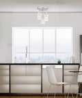 Cedar Lane 3-Light Semi Flush Mount Ceiling Light Dope Brushed Nickel 11 Inch Indoor Fixture in modern kitchen setting.