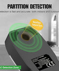 6-in-1 Stud Finder Wall Scanner Metal Detector LCD Display(Grey) showing partition detection and AC zones in a bright room.