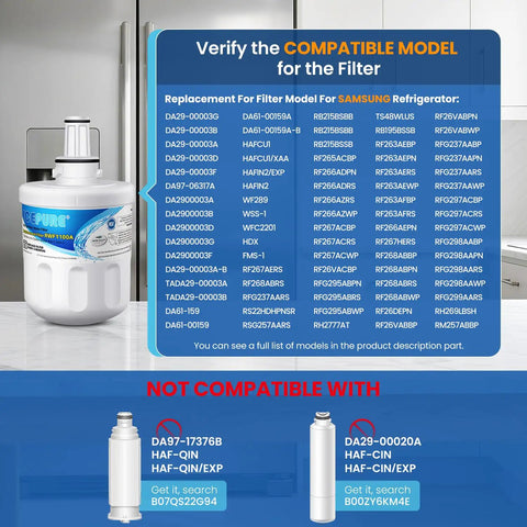 Compatibility chart and Replacement Refrigerator Water Filter 3 Pack That Keeps Your Ice Tasting Fresh Fits DA29-00003G model