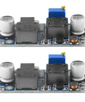 Two 4A DC-DC Boost Converter Module With XL6009 High Frequency Step Up Regulator, blue potentiometer, electronic components