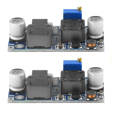 Two 4A DC-DC Boost Converter Module With XL6009 High Frequency Step Up Regulator, blue potentiometer, electronic components