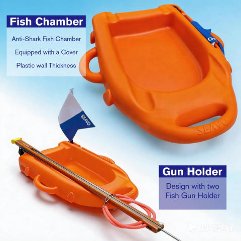 Spearfishing Float Buoy With Foldable Carbon Fiber Flagpole And D Ring Handles Built In Fish Measuring Ideal For Freediving Snorkeling Rescue And Underwater Sports Orange Red with fish chamber and gun holder