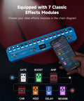 Intelligent Multi Effects Guitar Pedal With 52 Amp Models 16 Cab Simulations 7 Effect Modules And 9 IR Slots shown with phone app.