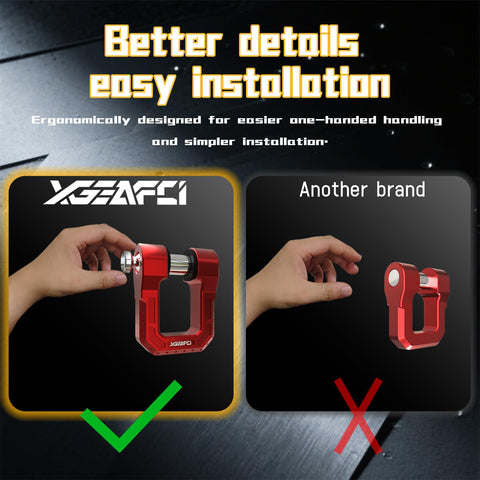 Comparison of easy installation with Three Quarter Inch D Ring Shackle With Seven Eighths Pin Forged Aluminum Heavy Duty Tow And Recovery Red