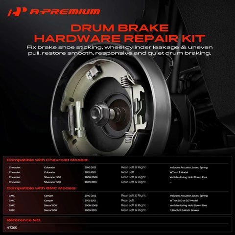 A-Premium Rear Side Drum Brake Hardware Kit For Chevy Silverado 1500 GMC Sierra 1500 Colorado Canyon 2010-2013 Driver Side Setup Fix Your Brakes Fast