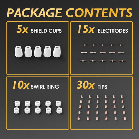 60 Piece Plasma Cutter Torch Consumables Kit With Electrodes, Tips, Nozzles, Cups And Rings For PT31 LG40 And CUT40 CUT50 Pro Grade