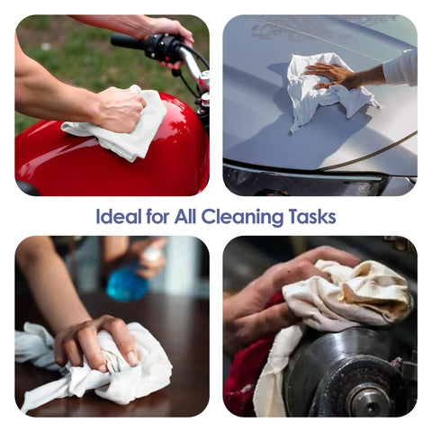 Bag Of T Shirt Rags White 1Lb Premium 100 Cotton Multipurpose Shop Towels Bulk Absorbent 18 X 18 Inches Lint Free For Paint Auto Kitchen Staining Great For Home Garage And Auto Shop Use used for cleaning various surfaces like vehicles, tables, and machinery.