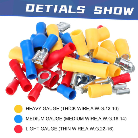 1200 Pcs Cold Shrink Insulated Electrical Wire Connectors Kit With Butt Ring Spade Fork Quick Disconnect Terminals In Red Blue Yellow