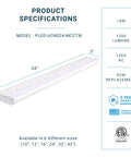 Under Cabinet LED Light Bar 24 Inch 18W 5CCT Color Selectable 2700K 3000K 4000K 5000K 6000K Dimmable 120V ETL Listed