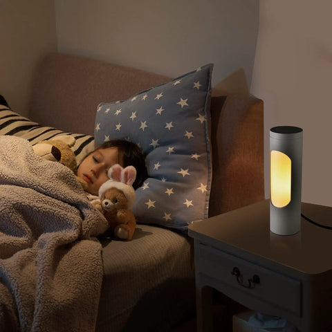 Shabbat Friendly No Switch Twist Top Reading Lamp beside a sleeping child in a cozy bedroom scene, glowing warm light