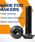 Built Tough As Nails M8 Button Head Socket Screws 45Mm X 1.25 Pitch 10.9 Alloy Steel Black Oxide Full Thread Fasteners showing hex head and full thread.