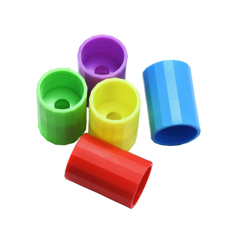 Five colorful plastic tornado bottle connectors from the Plastic Tornado Bottle Connectors Kit With Vortex Tubes For Science Experiments Five Color Set Of Cyclone Tubes To Demonstrate Air And Water Dynamics Great STEM Toy For Kids And Classroom Physics Fun Hands On Learning.