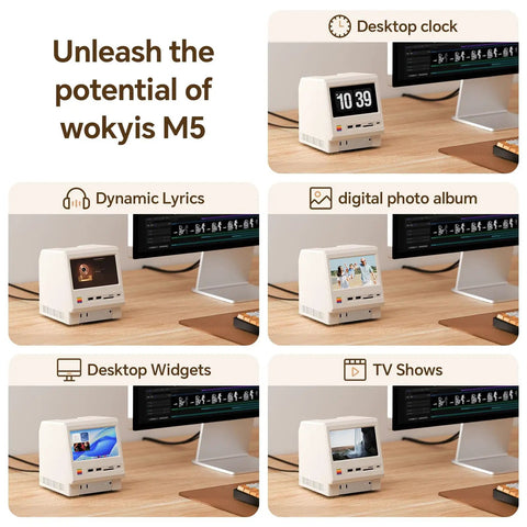 Kickass Retro Dock Station For Mac Mini M4 Pro With Built In Cooling Fan And Five Inch HD Screen showing digital features and desktop clock.